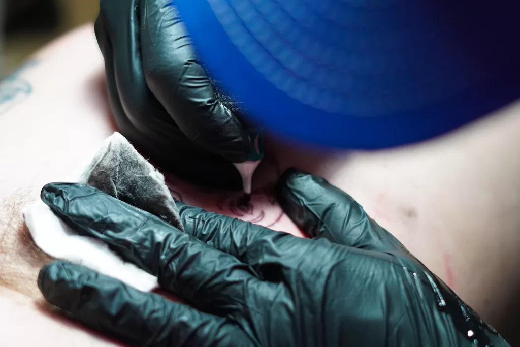 Close-up detailed tattoo work by Primitive Tattoo Bali artists - intricate line work and shading technique in Seminyak studio