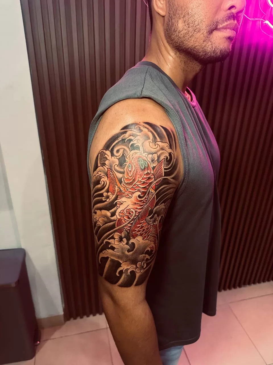 Men's Japanese style sleeve tattoo by Primitive Tattoo Bali - traditional Irezumi design with cultural elements Seminyak